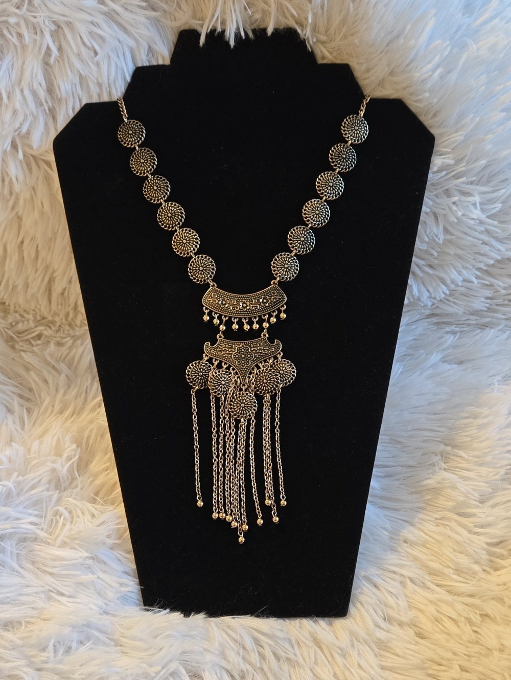 Gold-Tone Boho Fringe Pendant Necklace - Women Jewelry